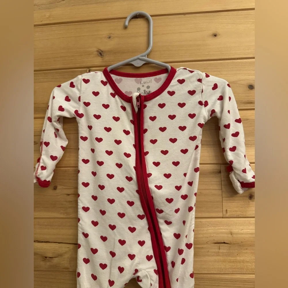 Kickee 3-6 Months Heart Print Double Zipper Bamboo Blend Footie Pajama